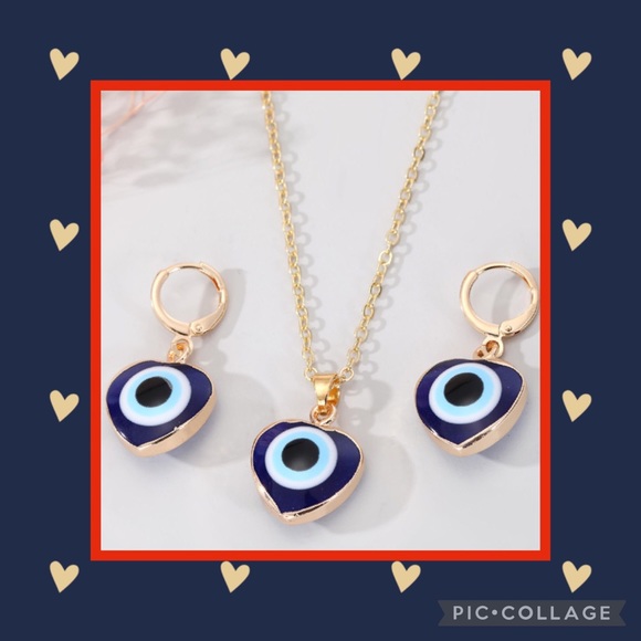 Blue Evil Eye Necklace & Earring Set - Picture 5 of 5